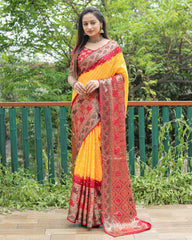 Fabulous Bandhej Silk Yellow Color Saree