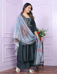 Dark Grey Color hand Work Palazzo Suit