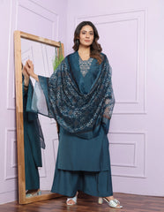 Party Wear Rusian Silk Blue Color Palazzo Suit