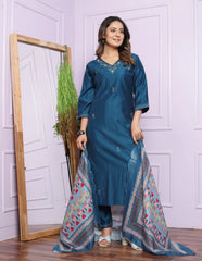 Exclusive Blue Color Hand Work Salwar Suit With Dupatta