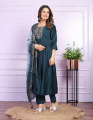 Party Wear Fantastic Hand Work Navy Blue Round Kurti Anarkali Suit