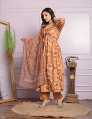 Fashionable Mustard Color Round Anarkali Suit