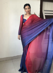 Double Tone Blue Color Shade Ready To Wear Saree