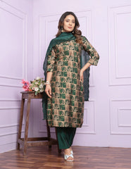 Preferable V Neck Green Silk Kurta Set