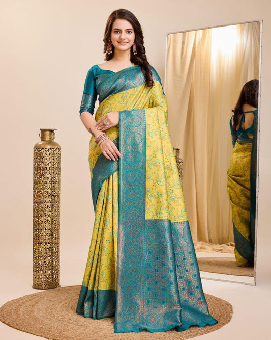 Designer  Jacquard Work Yellow Color Saree