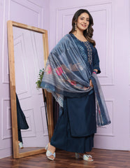 Amazing Roman Silk Navy Blue Palazzo Suit