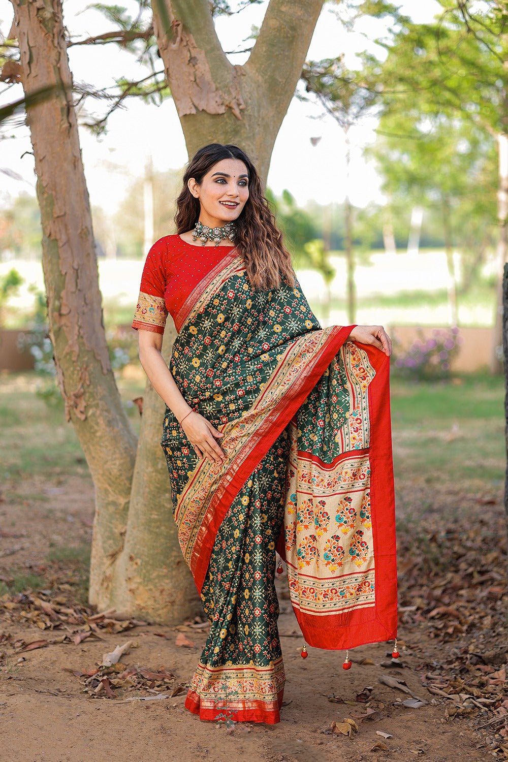 Marvelous Embellish Stone Work Red Color Saree