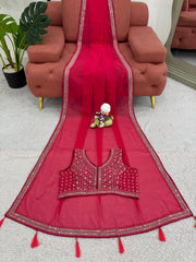 Amazing Red Color Georgette Saree