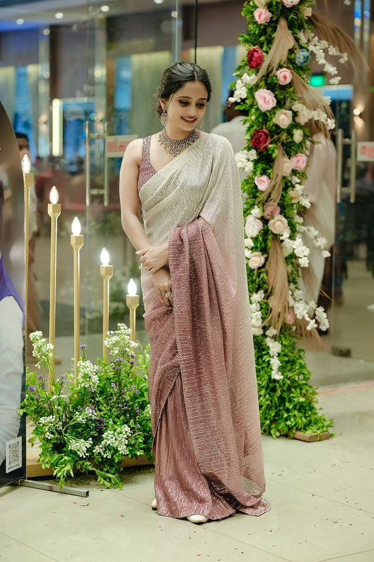 Party Wear Sequence Work Double Shaded Saree