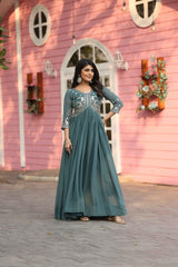 Outstanding Sequence Work Teal Blue Color Gown