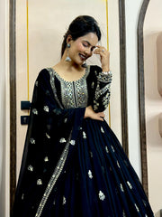 Adorable Embroidery Sequence Work Black Color Gown