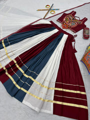 Gorgeous Multicolor Rayon Cotton Gamthi Work Lehenga Choli