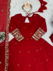 Classic Heavy Work Red Color Georgette Gown