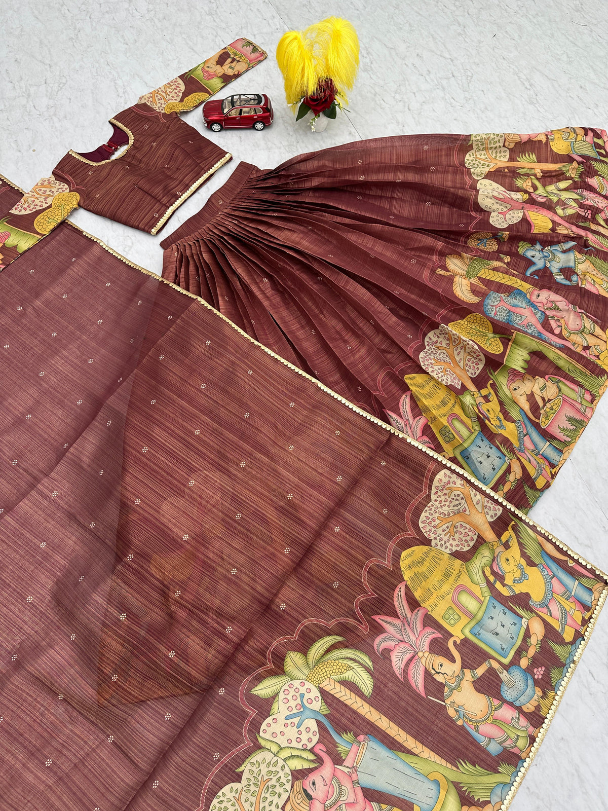 Captivating Embroidery Work Brown Color Lehenga Choli