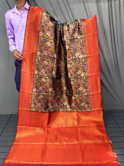 Blissful Kanchi Silk Brown And Red Color Saree