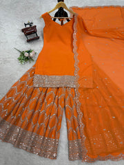 Classic Georgette Orange Color Sharara Suit