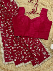 Glorious Red Crunchy Silk Embroidery Work Saree