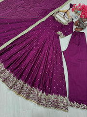 Elegant  Vichitra Silk Purple Color Anarkali Suit