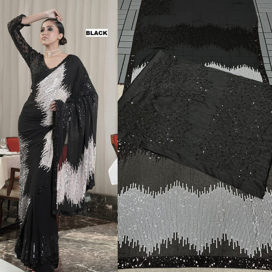 Glorious Georgette Black Color Saree