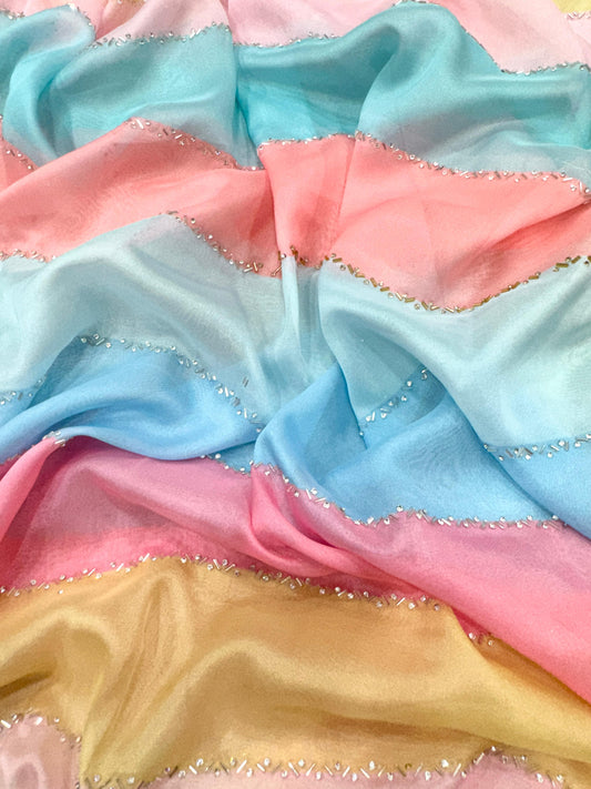 Stylish Multicolor Tabby Silk Diamond Work Saree