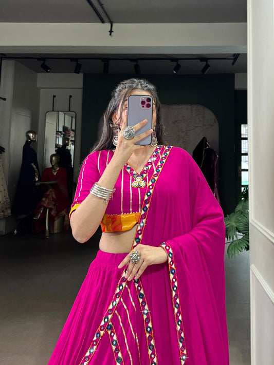 Lovely Pink Rayon Mirror Work Lehenga Choli