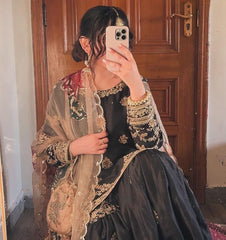 Adorable Embroidery Work Black Color Sharara Suit