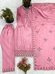Stylish Pink Chinon Silk Sequence Work Anarkali Suit