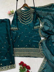 Function Wear Embroidery Work Teal Green Color Palazzo Suit