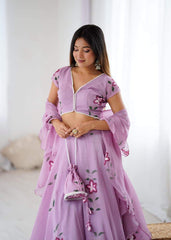 Stylish Lavender Flower Printed Lehenga Choli