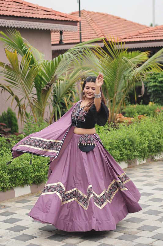 Navratri Special Purple Cotton Ajrakh Print Lehenga Choli