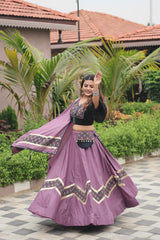 Navratri Special Purple Cotton Ajrakh Print Lehenga Choli