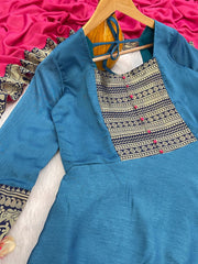 Blissful Vichitra Silk Sky Blue Color Gown