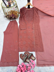 Alluring Pink Color Embroidery Work Palazzo Suit