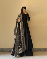 Wedding & Party Wear Georgette Black Color Gown