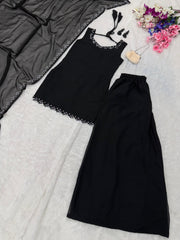 Elegant Real Mirror Work Black Color Palazzo Suit