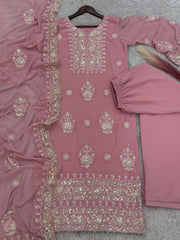Blissful Georgette Sequence Work Pink Color Plazzo Suit