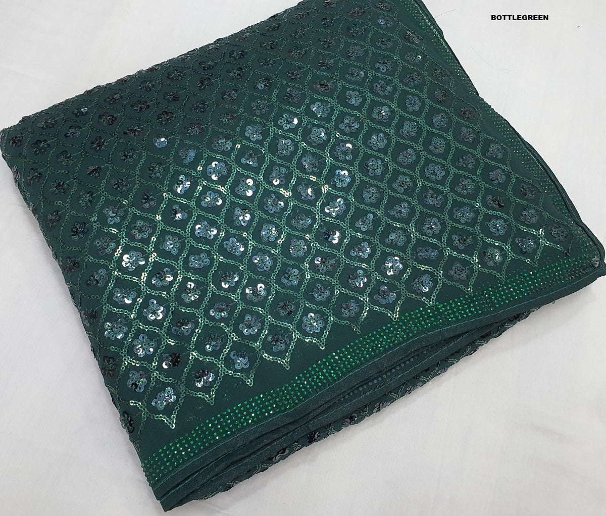 Awesome Georgette Sequins Work Green Color Saree