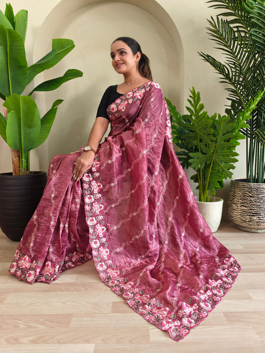 Beautiful Crush Silk Pink Color Saree