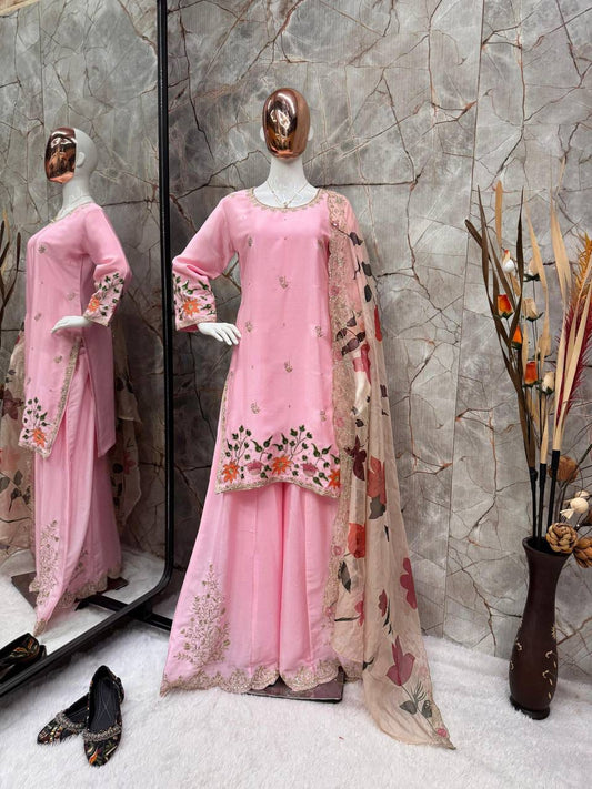 Festive Wear Sequence Work Pink Color Sharara Suit