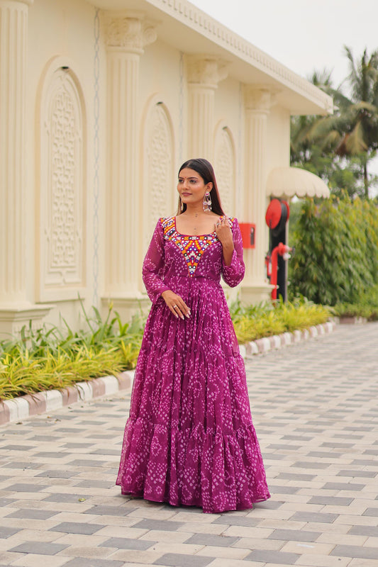 Amazing Purple Georgette Gamthi Work Navratri Gown