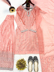 Lovely Peach Color Chinon Silk Salwar Suit