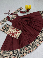 Ravishing Peach Rayon Cotton Kalamkari Print Gown