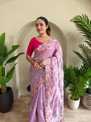Beautiful Crush Silk Lavender Color Saree