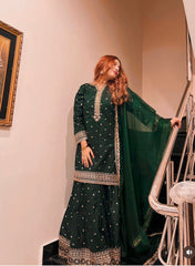 Elegant Green Color Sequence Work Top With Lehenga