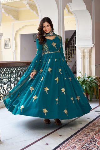 Marvelous Pink Georgette Thread Work Gown