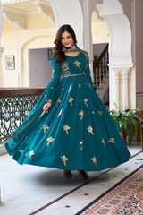 Marvelous Pink Georgette Thread Work Gown