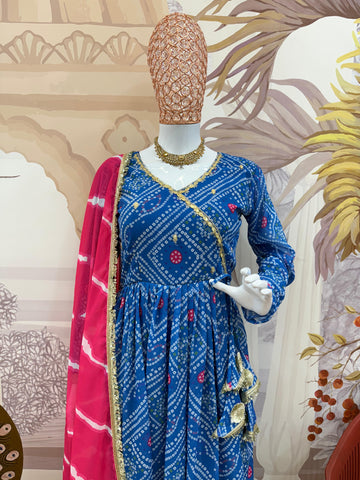 Lovely Blue Georgette Embroidery Work Gown