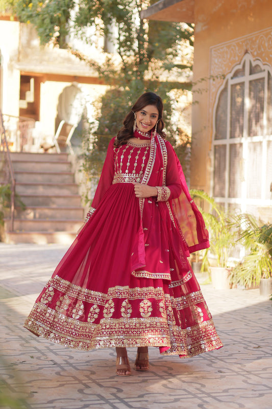 Attractive Embroidery Work Pink Color Gown
