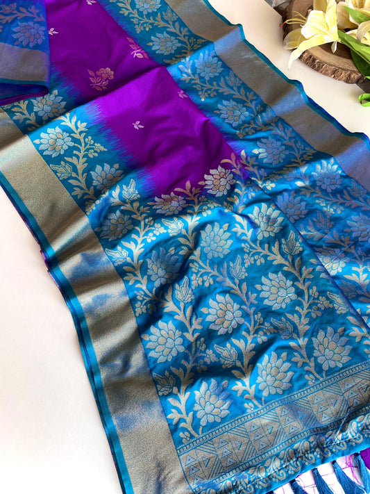 Pretty Tone Silk Purple & Blue Color saree