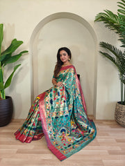 Blissful Paithani Silk Sky Blue Color Saree